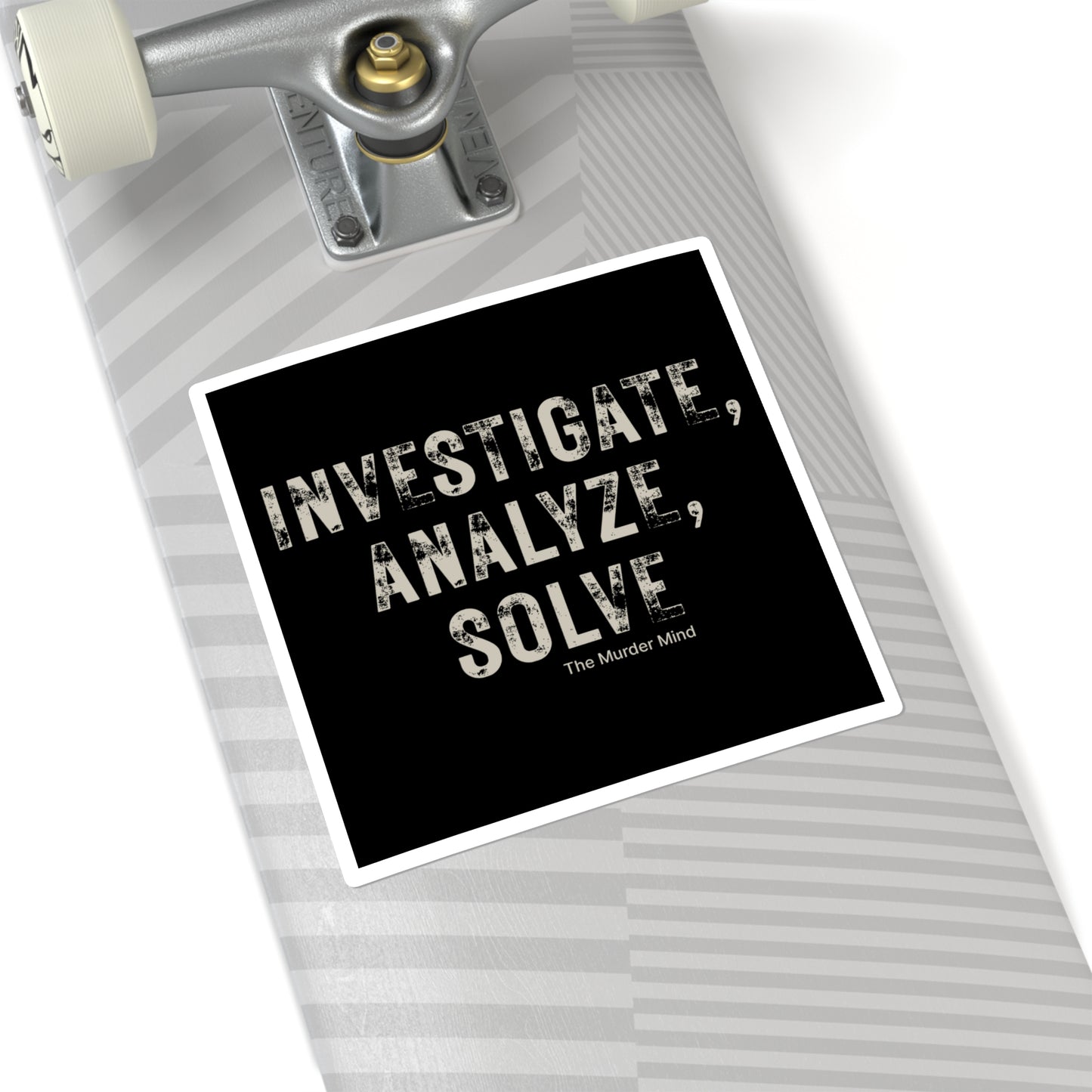 Investigate, Analyze, Solve Black Square Stickers