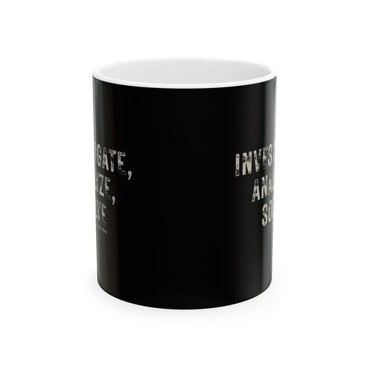 Investigate, Analyze, Solve Black Ceramic Mug, (11oz, 15oz)