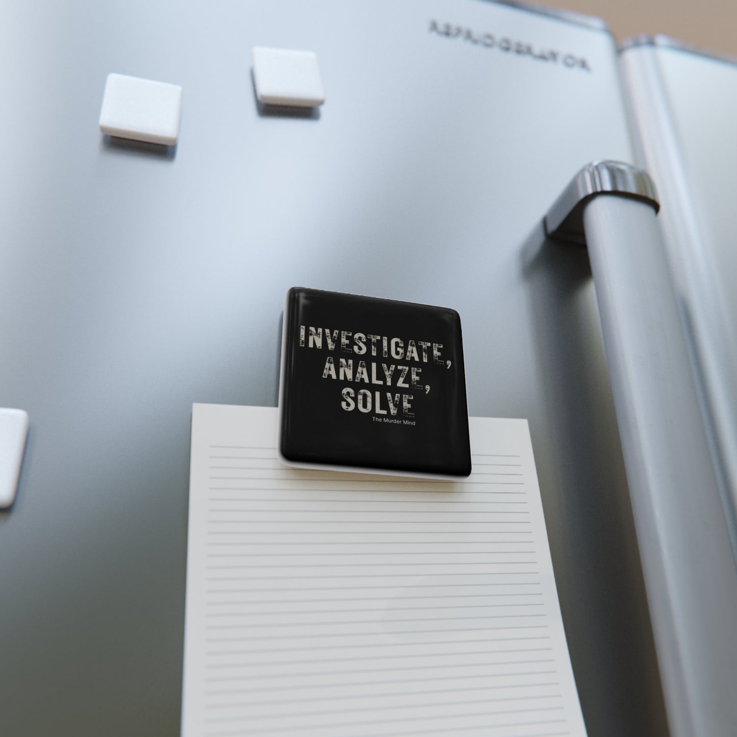 Investigate, Analyze, Solve Black Porcelain Magnet, Square